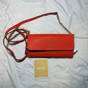 Michael Kors Orange Crossbody Bag with Gold Chain